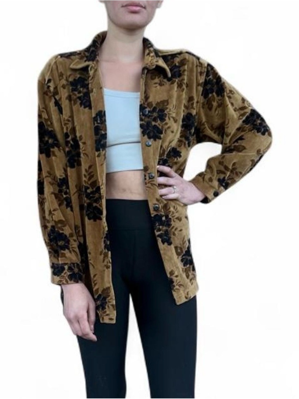Vintage Brown velvet floral button up blouse